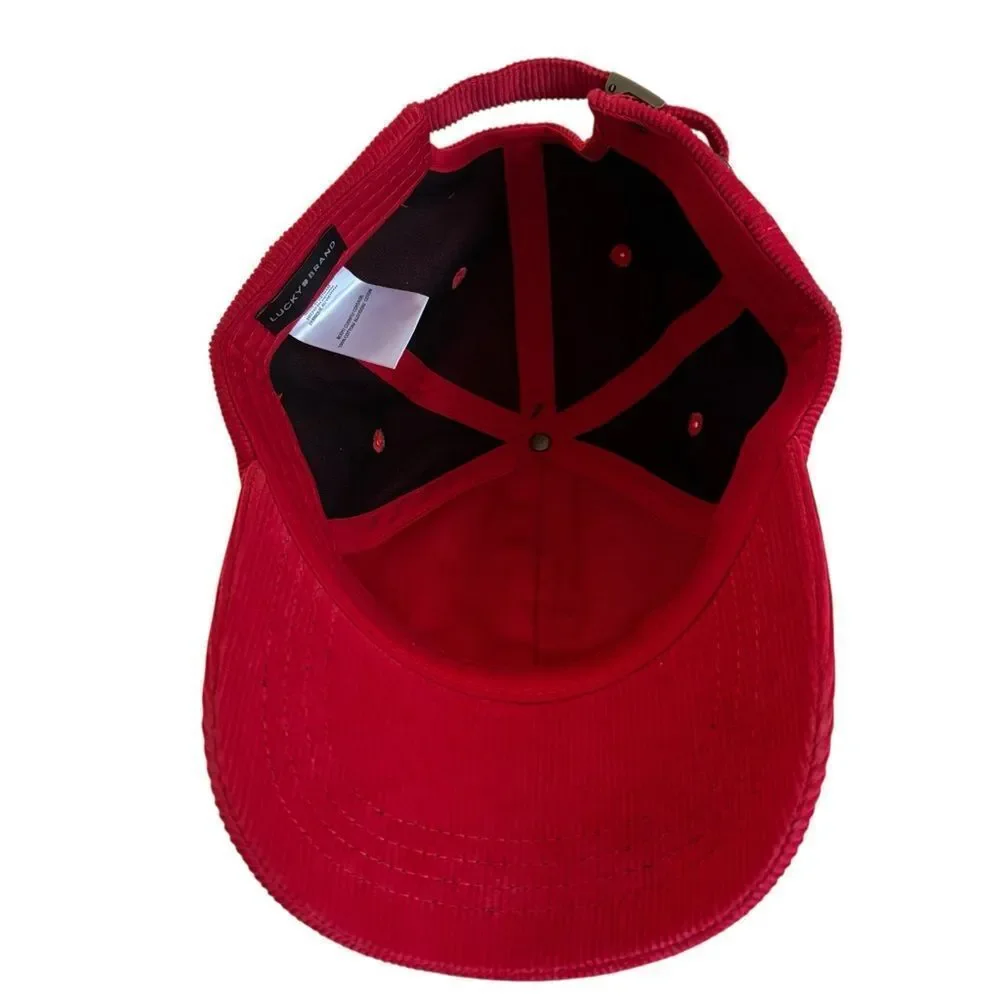 Embroidered Lucky Red Corduroy Cap.